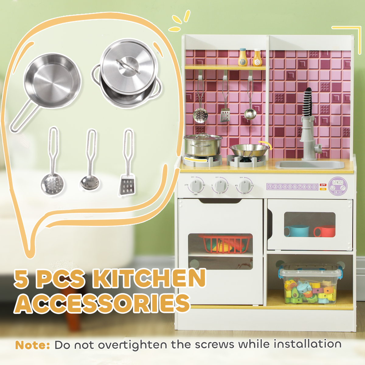 AIYAPLAY Kids Play Kitchen with Lights, Sounds, Oven & Sink