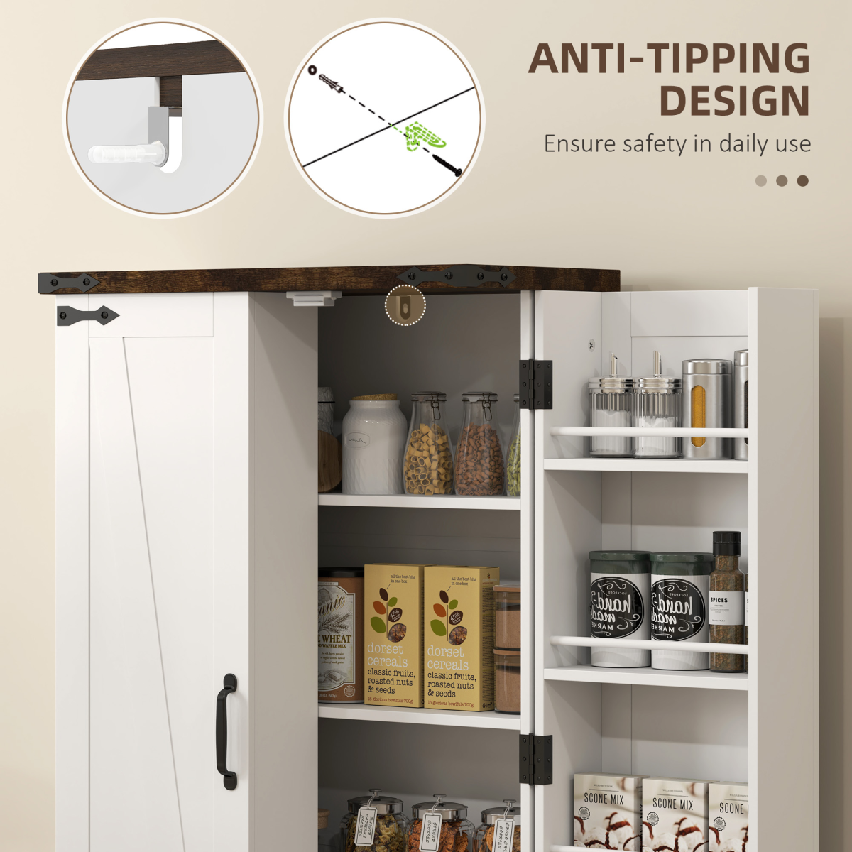HOMCOM White Farmhouse Storage Cabinet with 4 Adjustable Shelves