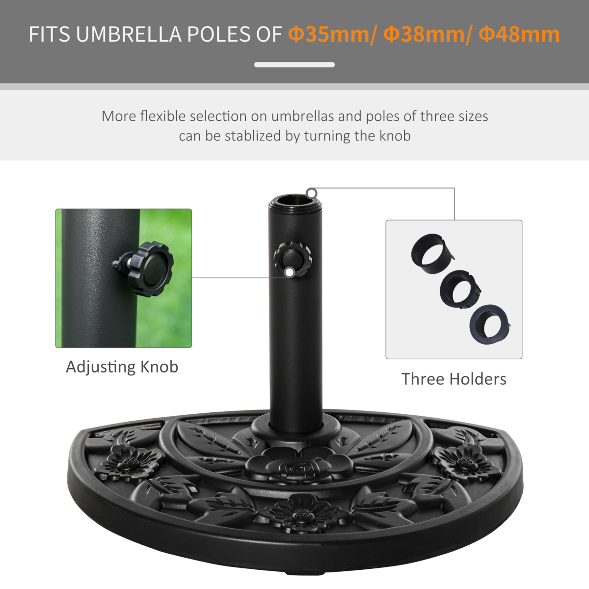 Outsunny Half-Round Weighted Parasol Base Stand, Black