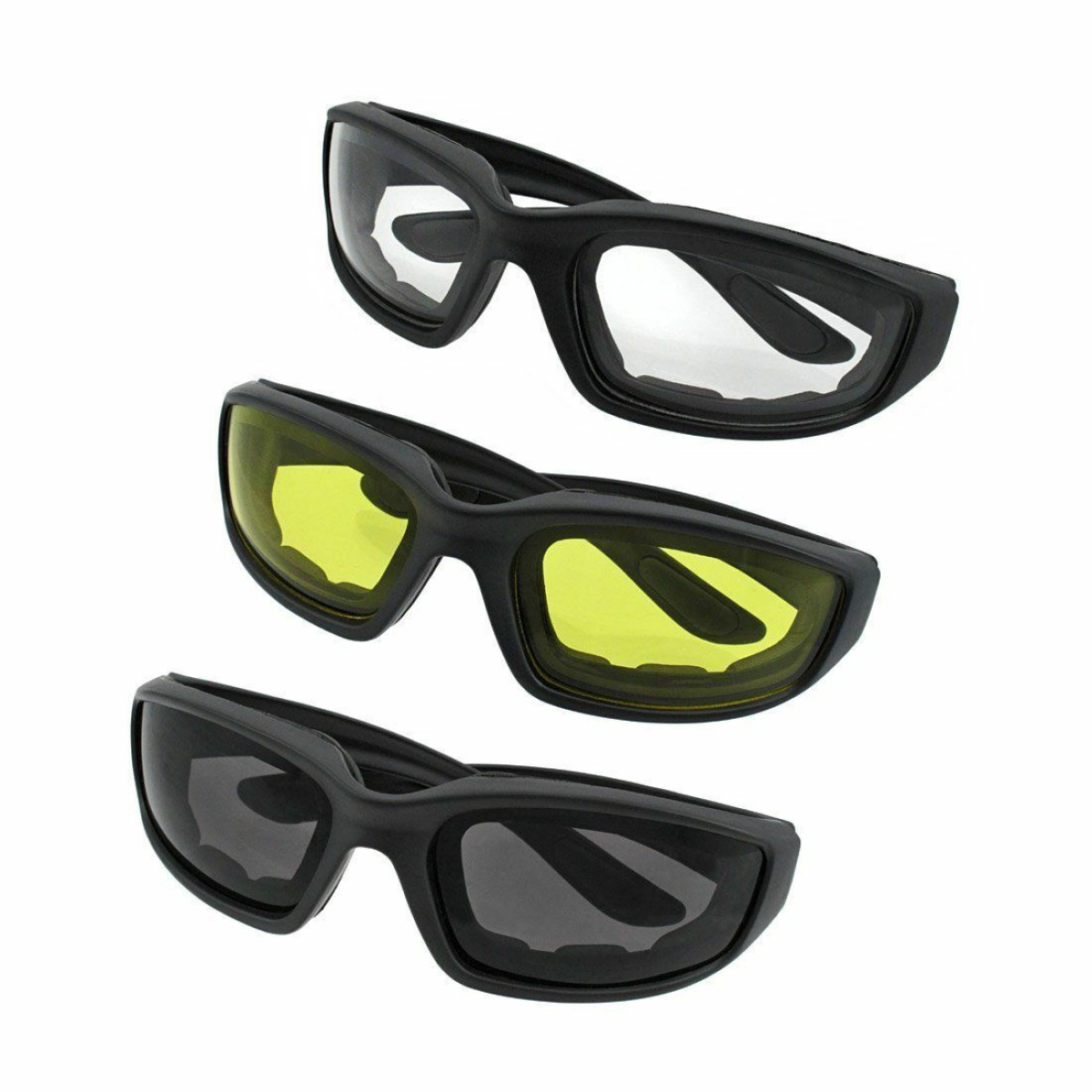3 pairs Motorcycle Sports Biker Riding Glasses Wind Resistant Eye Protection Women Men Sports Goggles Cycling Glasses Sunglasses Gray/Clear/Yellow