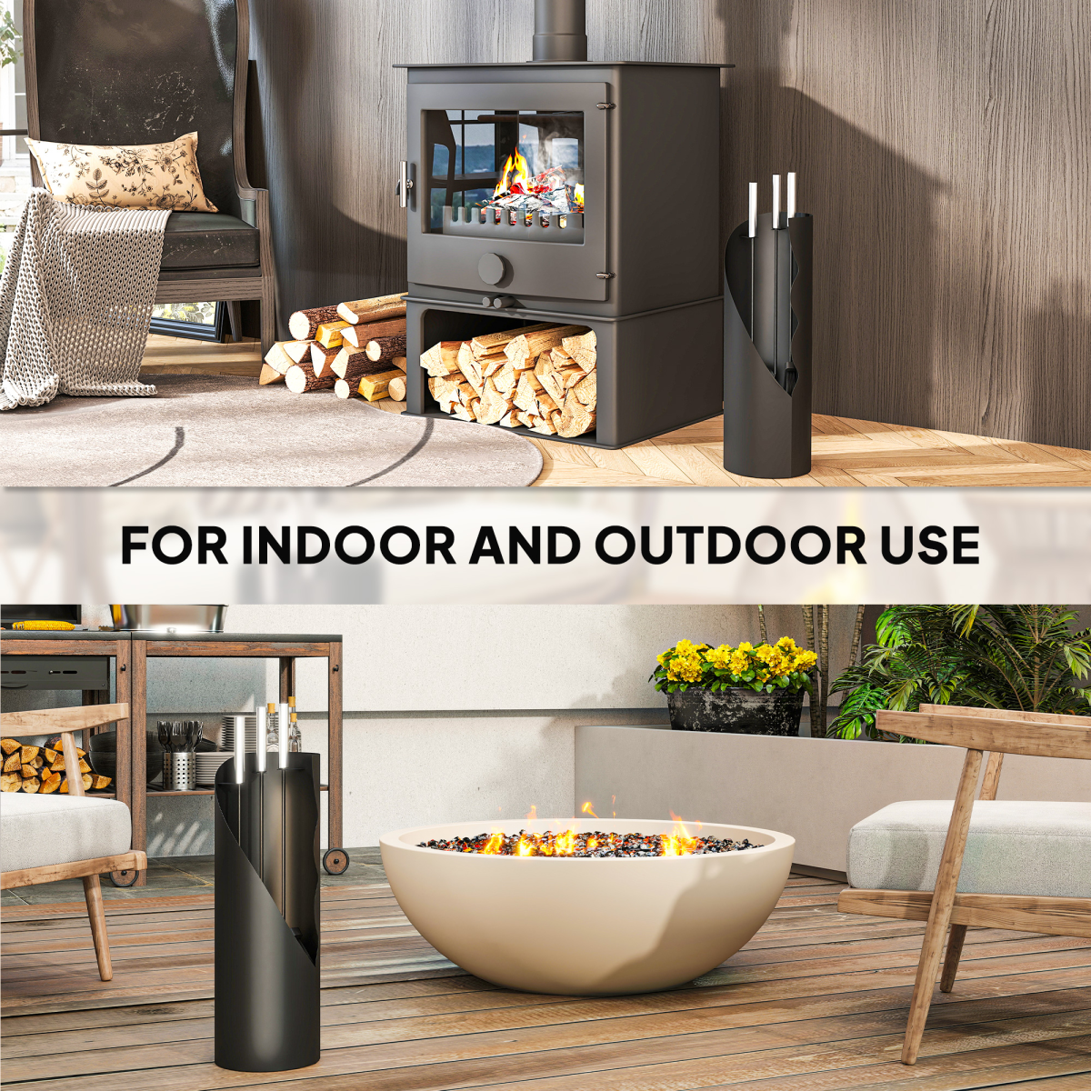 Outsunny 4-Piece Metal Fireplace Companion Set, Black