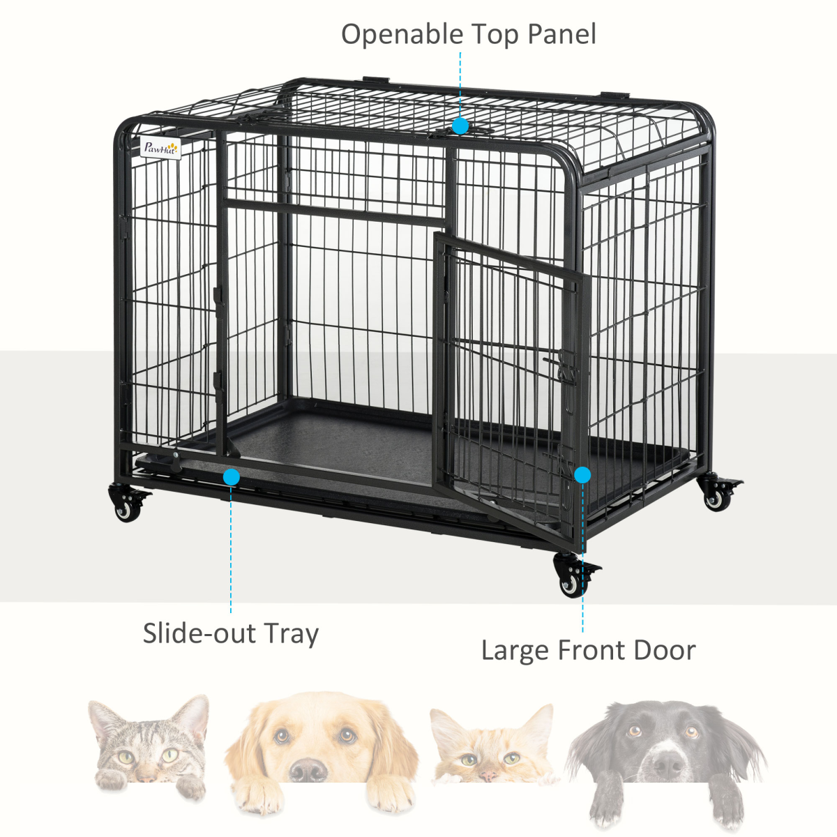 PawHut Metal Dog Crate Kennel with Locking Door, Wheels for Medium Dogs