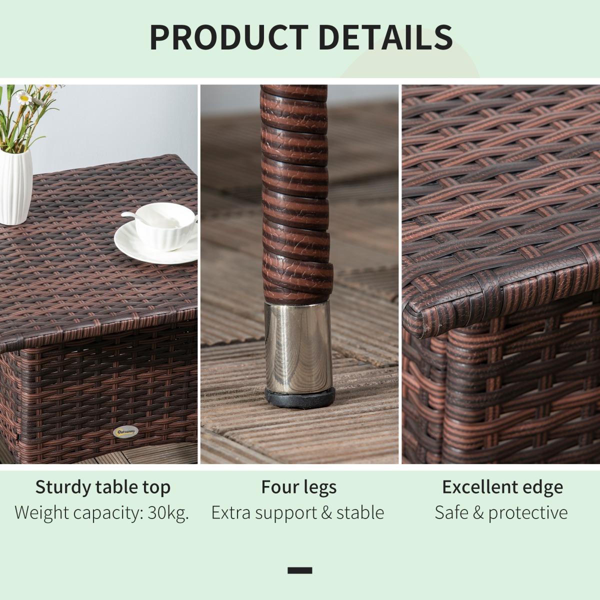 Outsunny PE Rattan Outdoor Coffee Table with Galvanised Steel Frame, Brown and Black