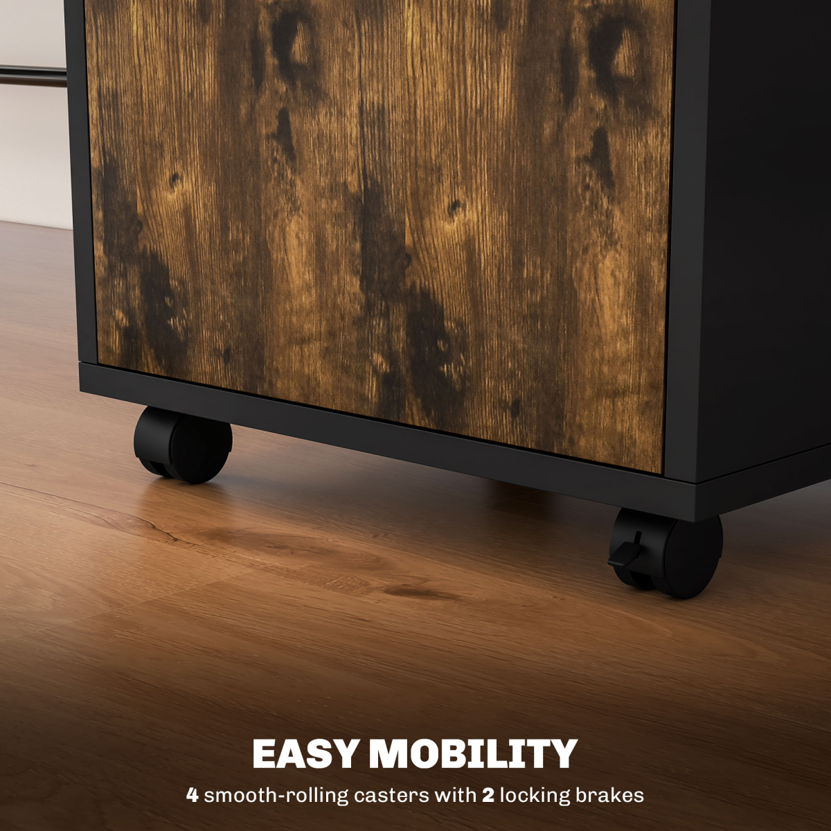 HOMCOM 60cm Storage Cabinet on Wheels with Drawer and Open Shelf, Rustic Brown