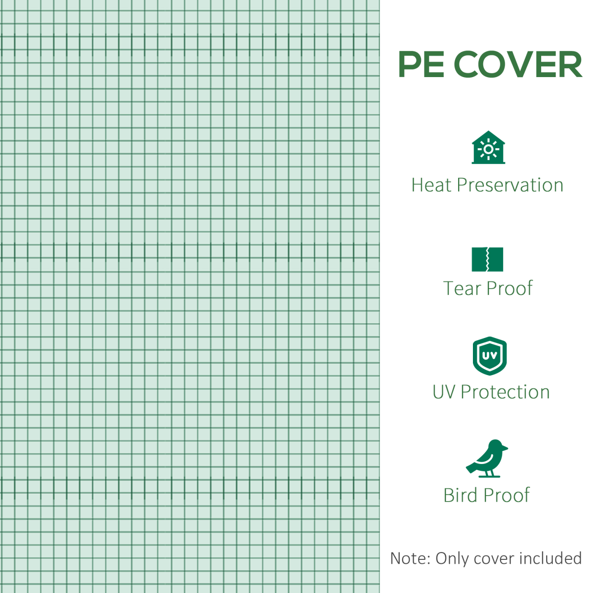 Outsunny 10x7ft Tunnel-Style Greenhouse Replacement Cover with Zipped Roll-Up Front Door, 6 Windows and 20cm Overlap Edges