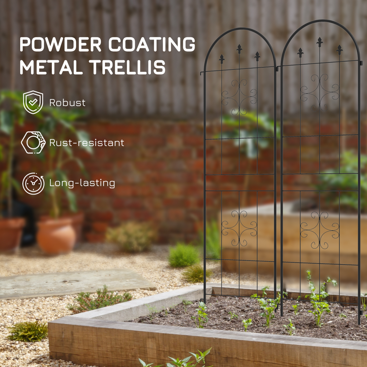 Outsunny Set of 2 Metal Trellis for Climbing Plants, Arrow Design, Black Steel, 50 x 180 cm