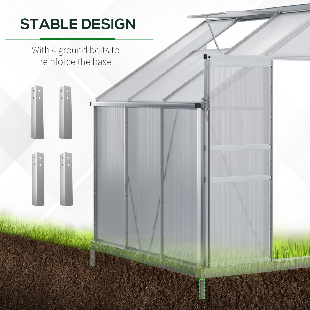 Outsunny 6 x 4ft Polycarbonate Greenhouse with Aluminium Alloy Frame, Roof Vent, Rain Gutter and Sliding Door