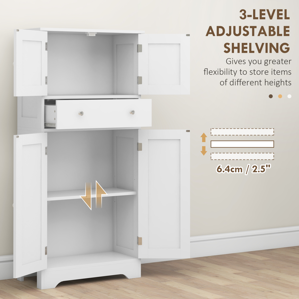 HOMCOM White Kitchen Storage Cabinet with Drawer & Adjustable Shelf