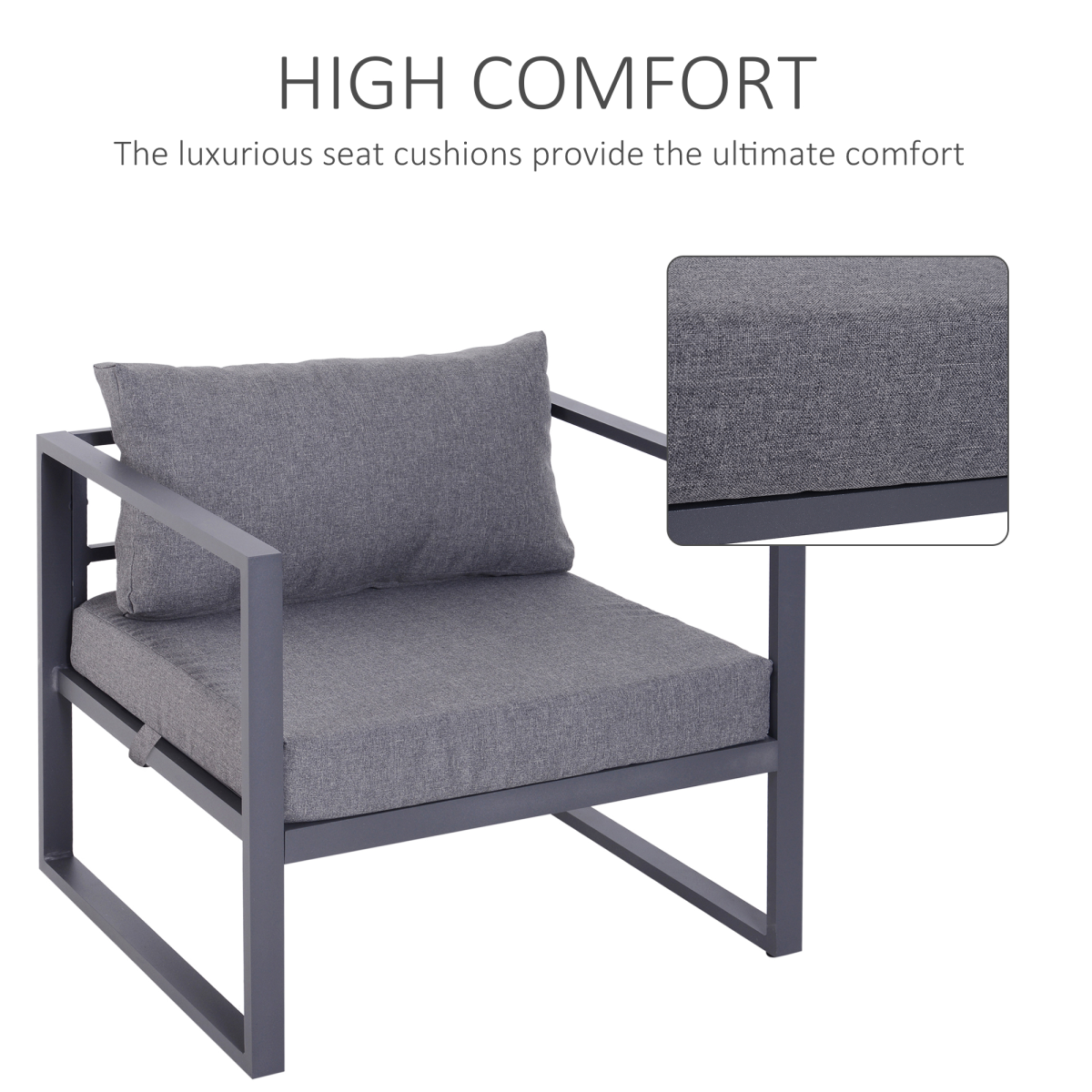 6 Piece Garden Sectional Sofa Set with Coffee Table and Footstool, Aluminium Frame, Outsunny