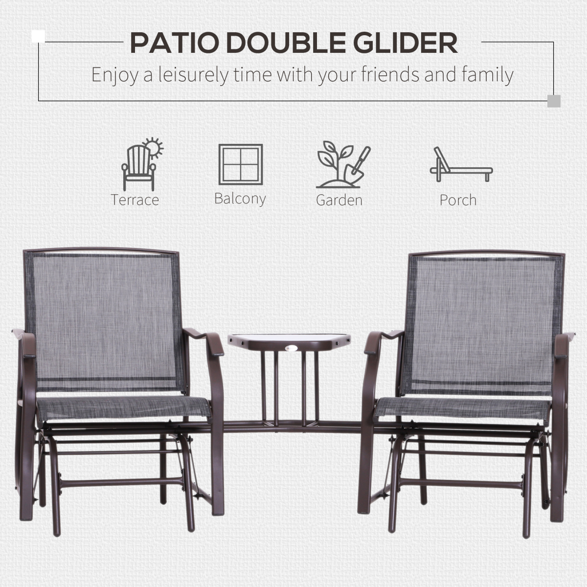 Outsunny Double Glider Chairs with Glass Table, High Back