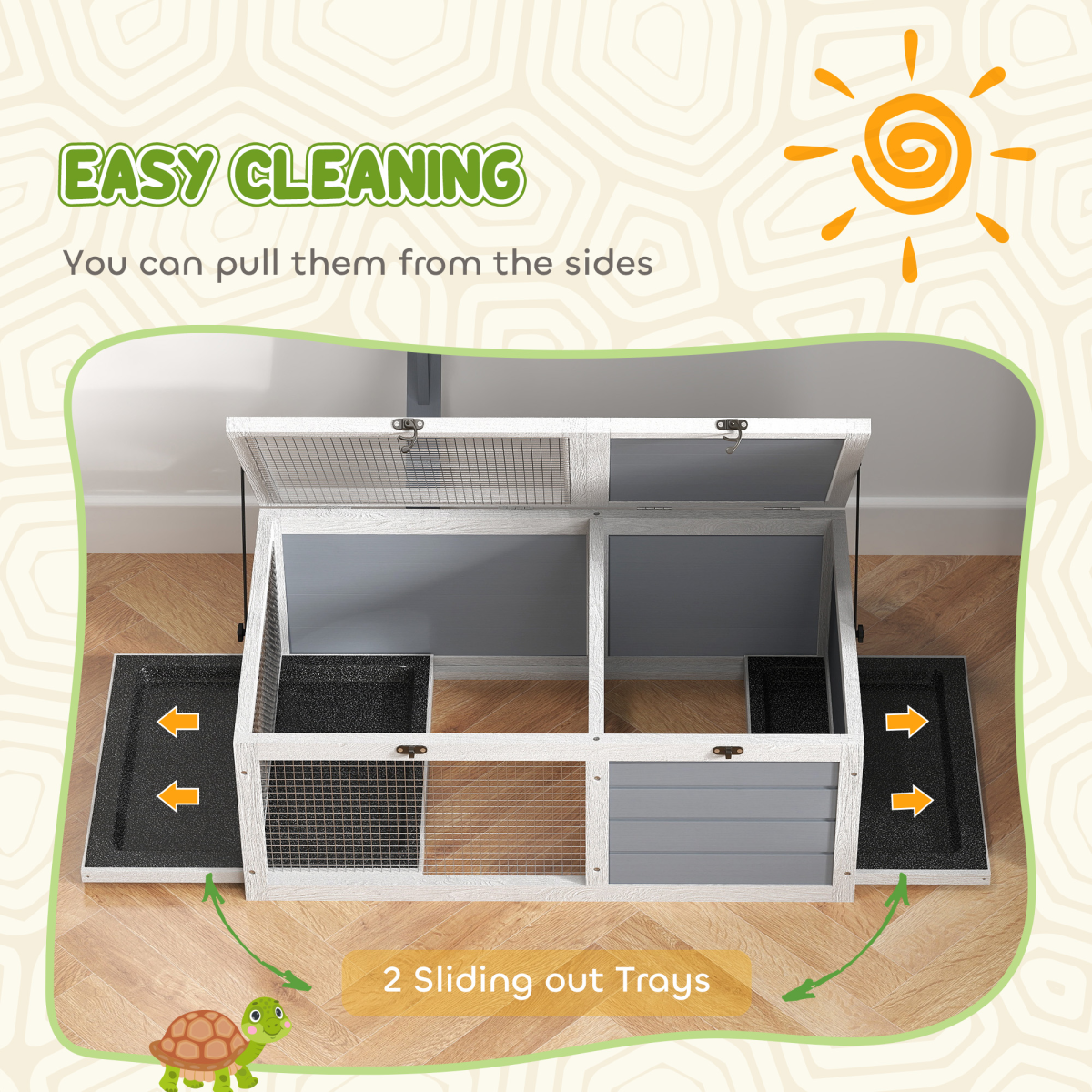 PawHut Tortoise Enclosure with Run, Hideaway, Lamp Holder, Trays