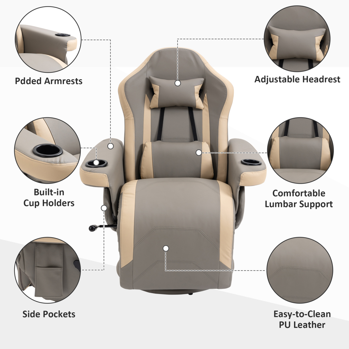 HOMCOM Manual Recliner Armchair with Footrest, 135° Reclining, 360° Swivel, Faux Leather