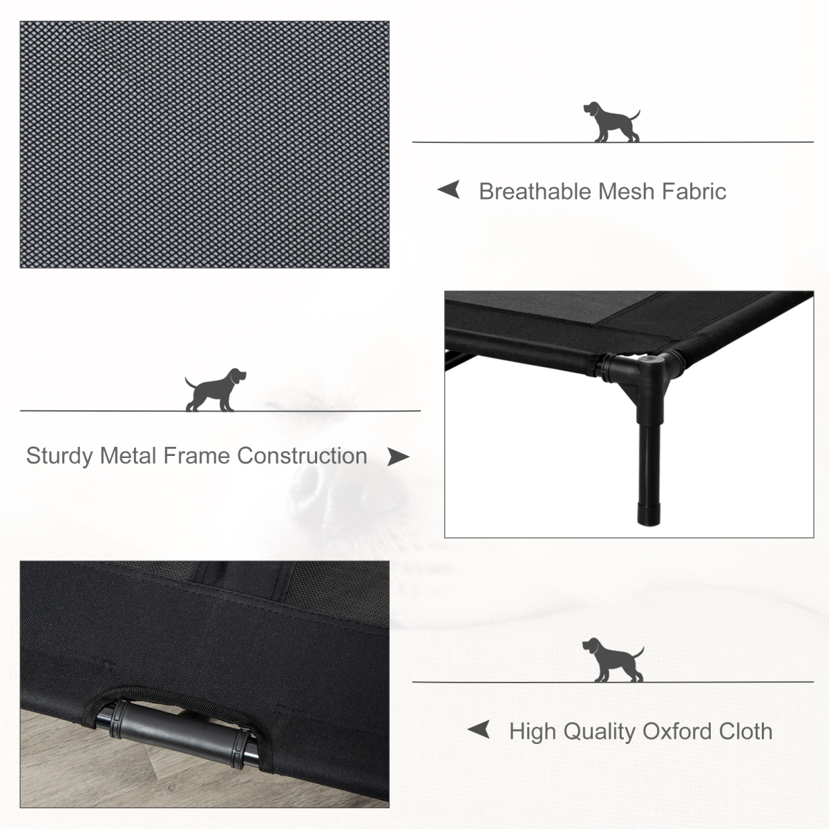 PawHut Large Elevated Pet Cot Bed, Portable Dog Cat Sleep Bed, Outdoor Camping, Black