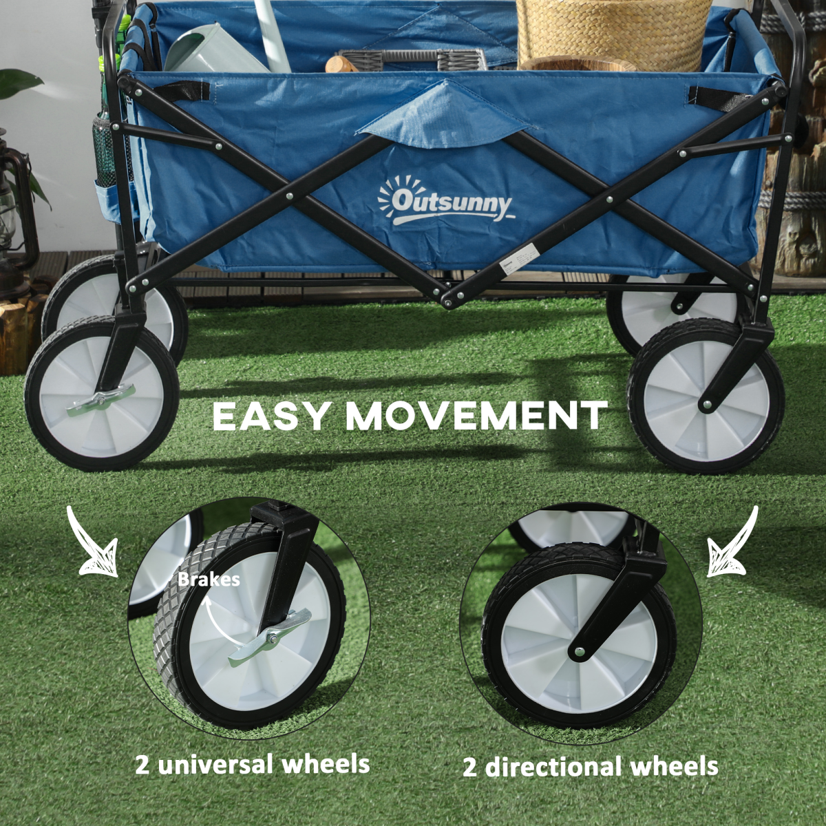 Outsunny Folding Cargo Wagon Cart for Beach & Garden, Telescopic Handle