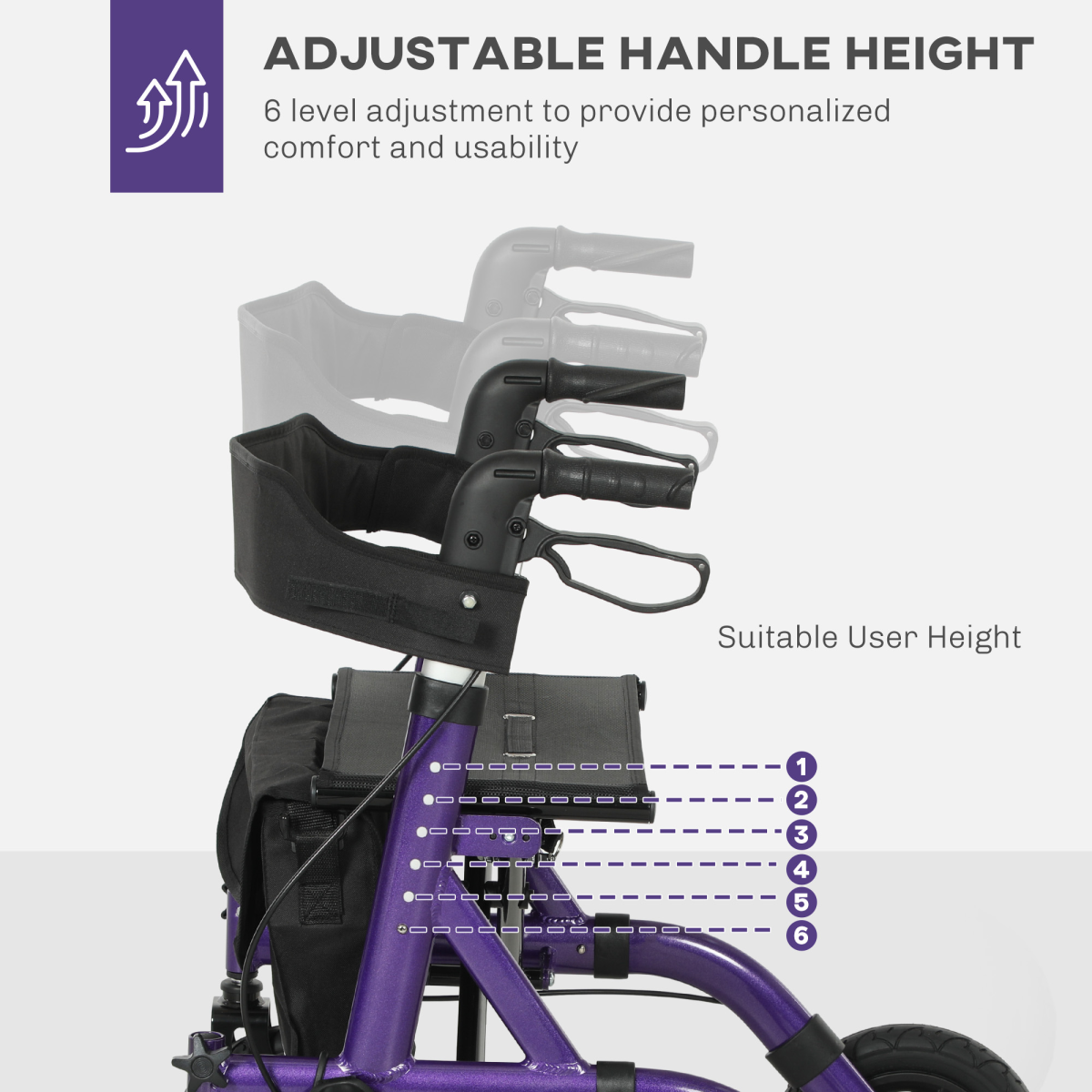 HOMCOM Rollator Walker with Seat, Brakes, Bag, All-Terrain Wheels