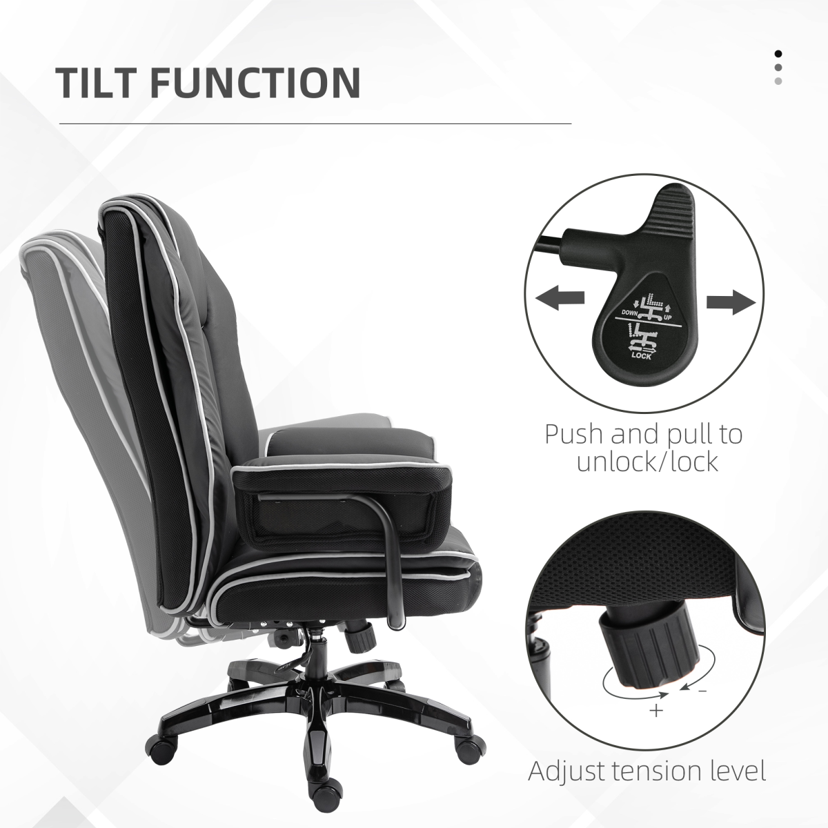 Black Piped PU Leather High Back Reclining Swivel Office Gaming Chair with Adjustable Height, Black