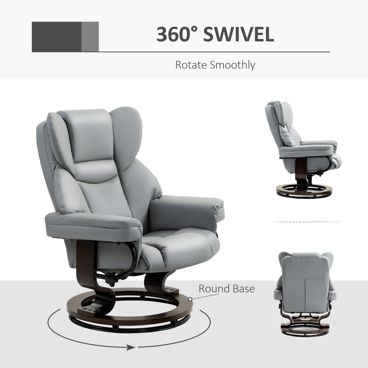 HOMCOM Manual Swivel Recliner Armchair with Footstool, Light Grey