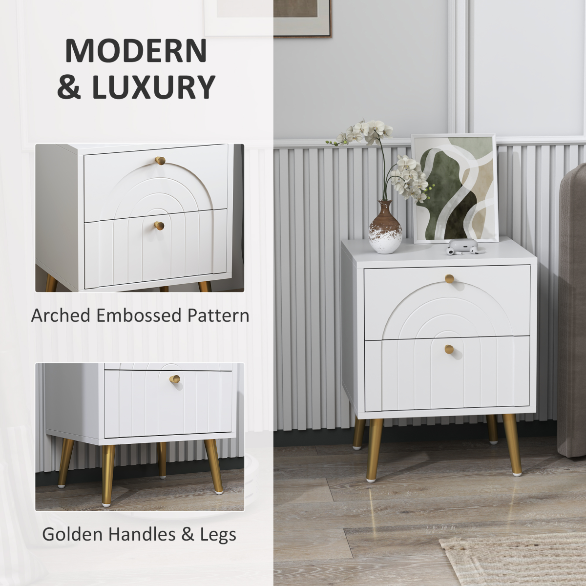 HOMCOM 2-Piece Bedside Table Set with 2 Drawers, White