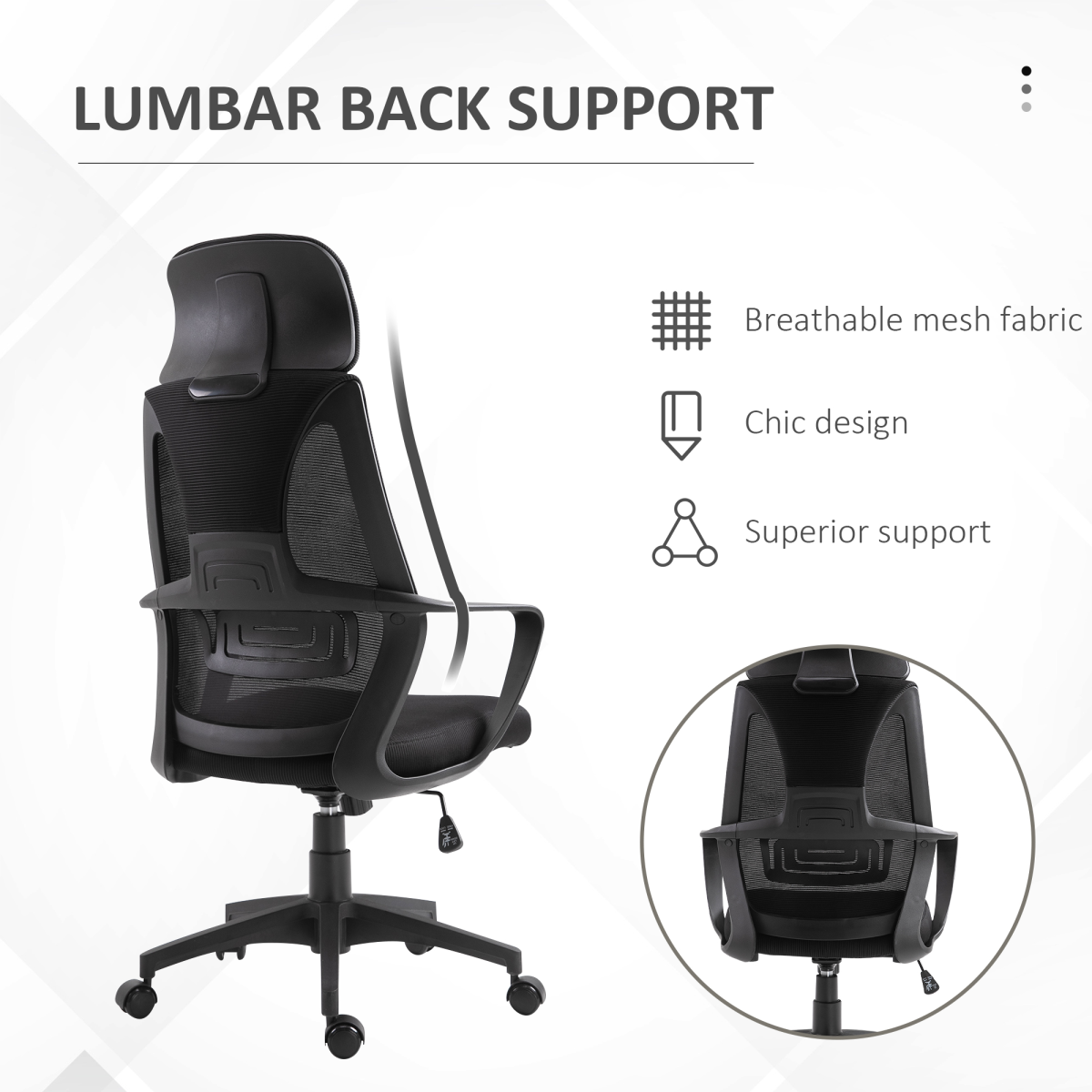 Mesh Back Office Chair with Adjustable Height and Padded Headrest Black