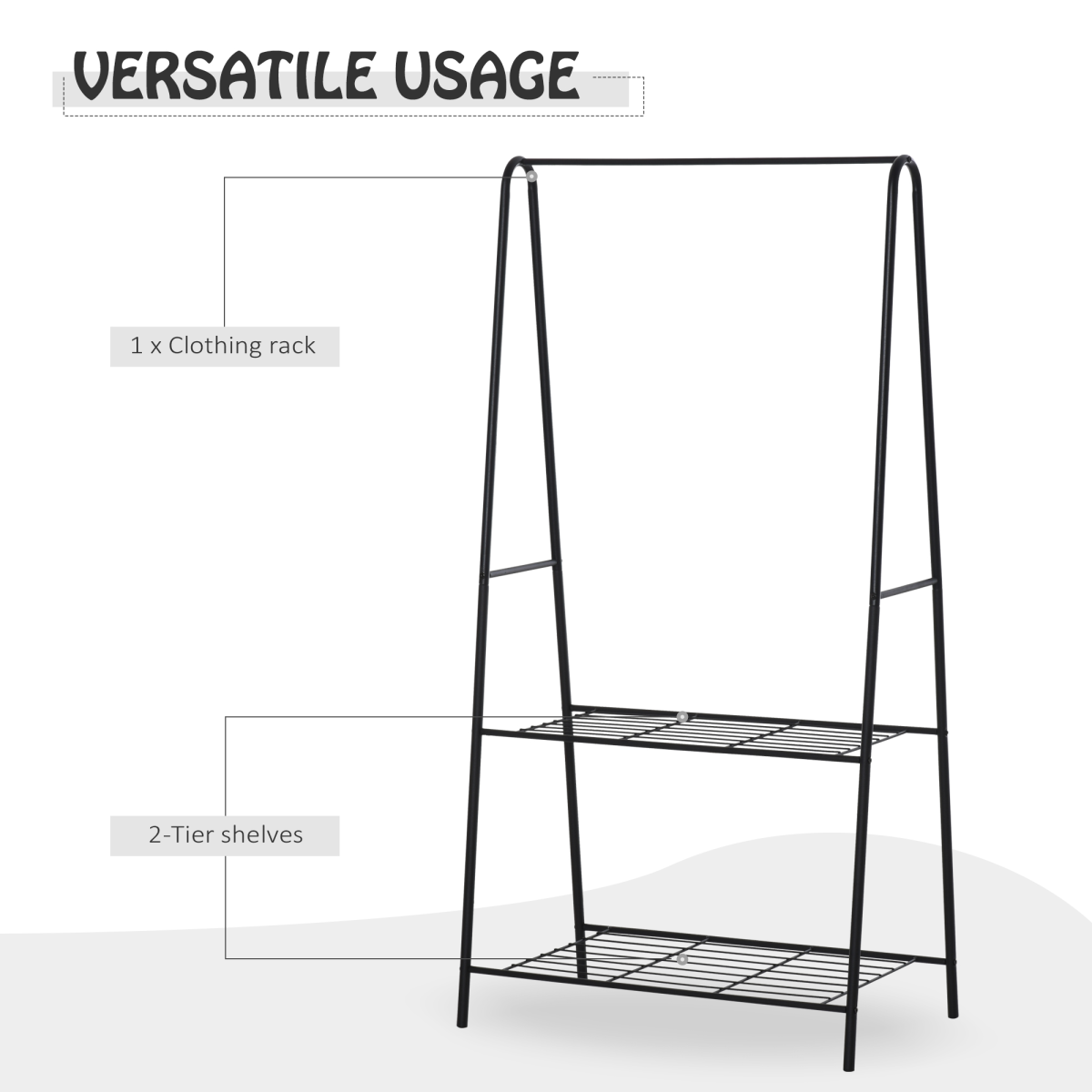HOMCOM 2-Tier A-Shaped Steel Clothes Rack with Hanging Rail, Black