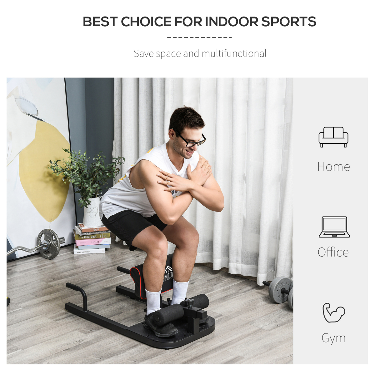 3-in-1 Squat Machine for Sissy Squats, Sit-Ups and Push-Ups, Adjustable Steel Frame, 120kg Capacity