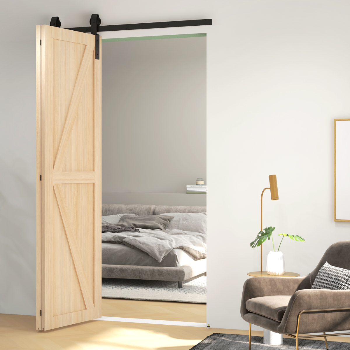 HOMCOM 4FT/122cm Bi-Folding Sliding Barn Door Hardware Kit, Black