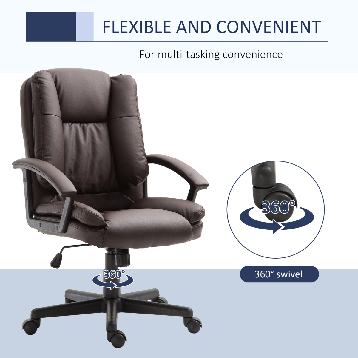 Swivel Executive Mid Back PU Leather Office Chair with Arm, Brown
