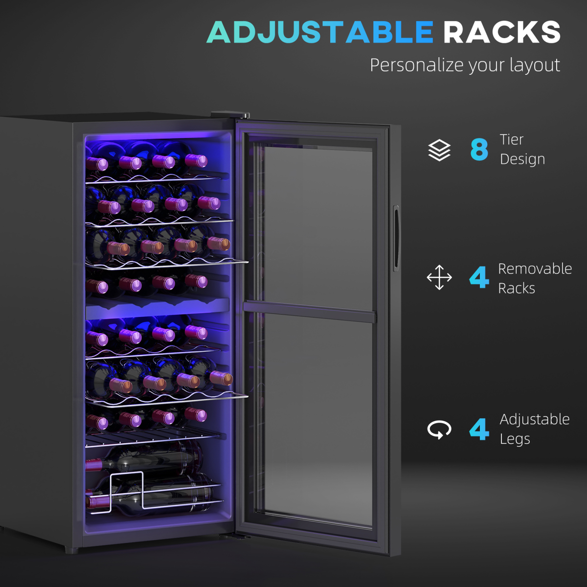 HOMCOM 86L Dual Zone Wine Cooler, 32-Bottle, Adjustable Temp, Black