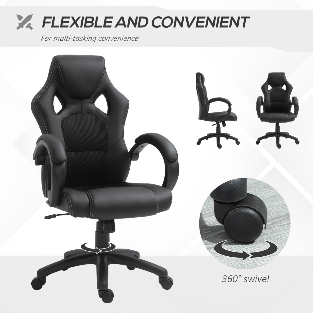 Vinsetto Executive Racing Swivel Gaming Office Chair, PU Leather, Black