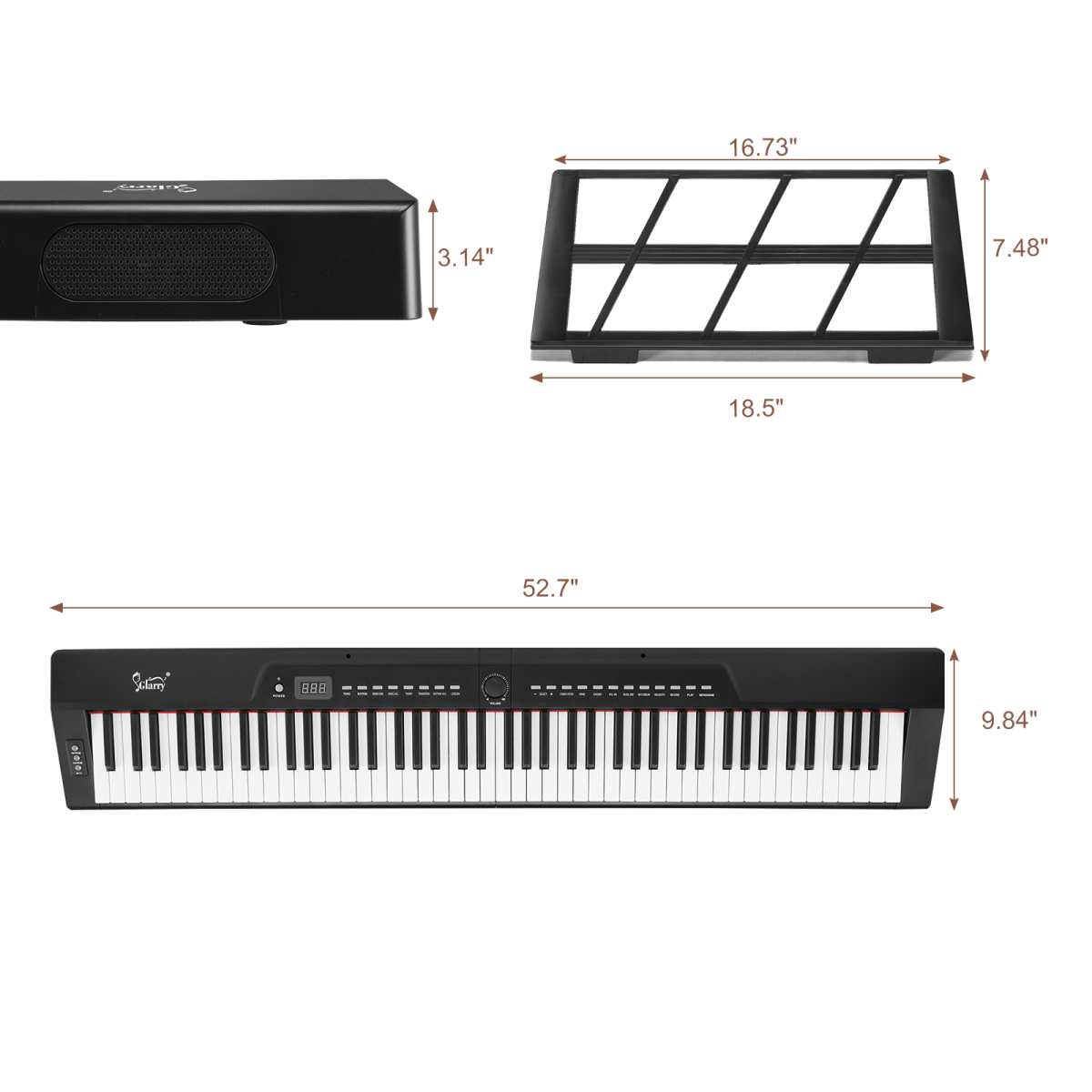 GPP-105 88 Key Full Size Semi-Weighted Standard Keyboards Digital Piano with Dual-tube X-Shape Stand, MIDI Bluetooth, Headphone,for Piano Lover Black color