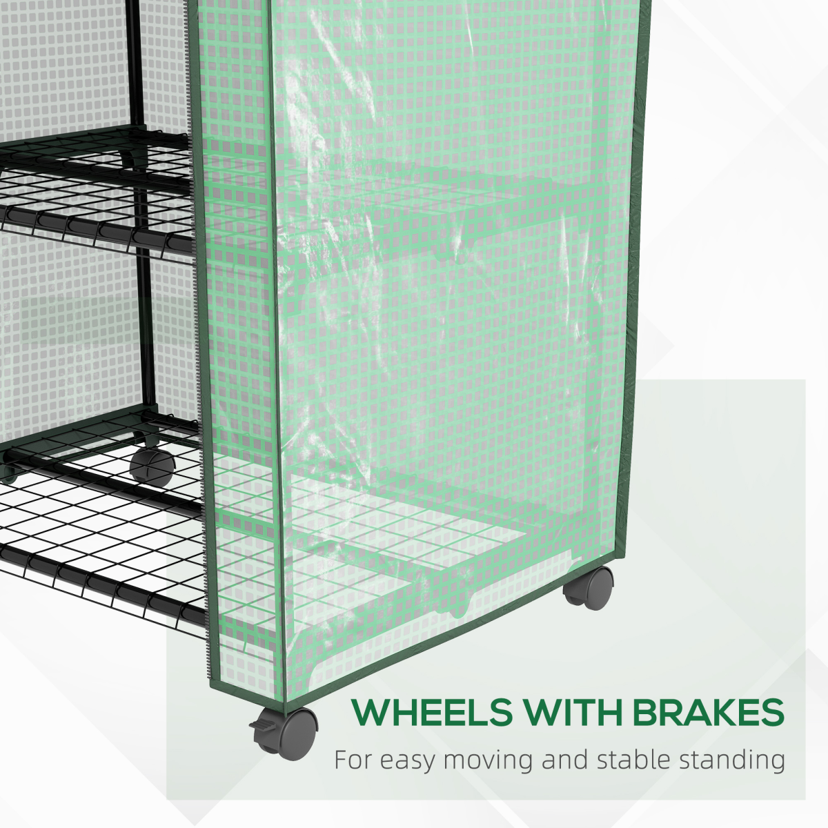 Outsunny Portable Mini Greenhouse with Wheels and Roll-Up Door, Green