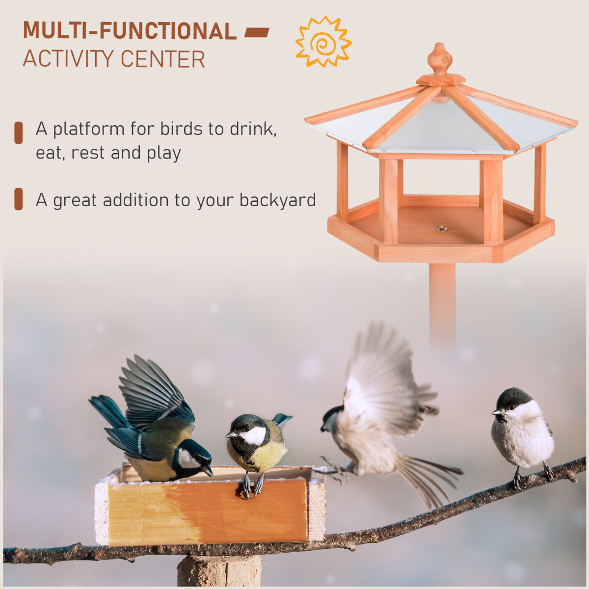 Bird Stand Feeder Table Feeding Station Garden Wood Coop Parrot Nesting Stand