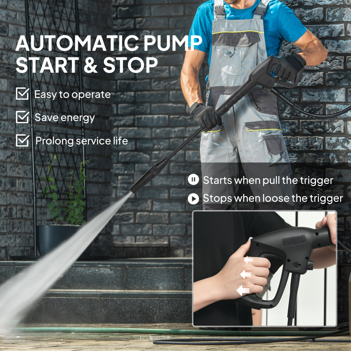 Outsunny 1600W 130 Bar Pressure Washer, 6m Hose, Green