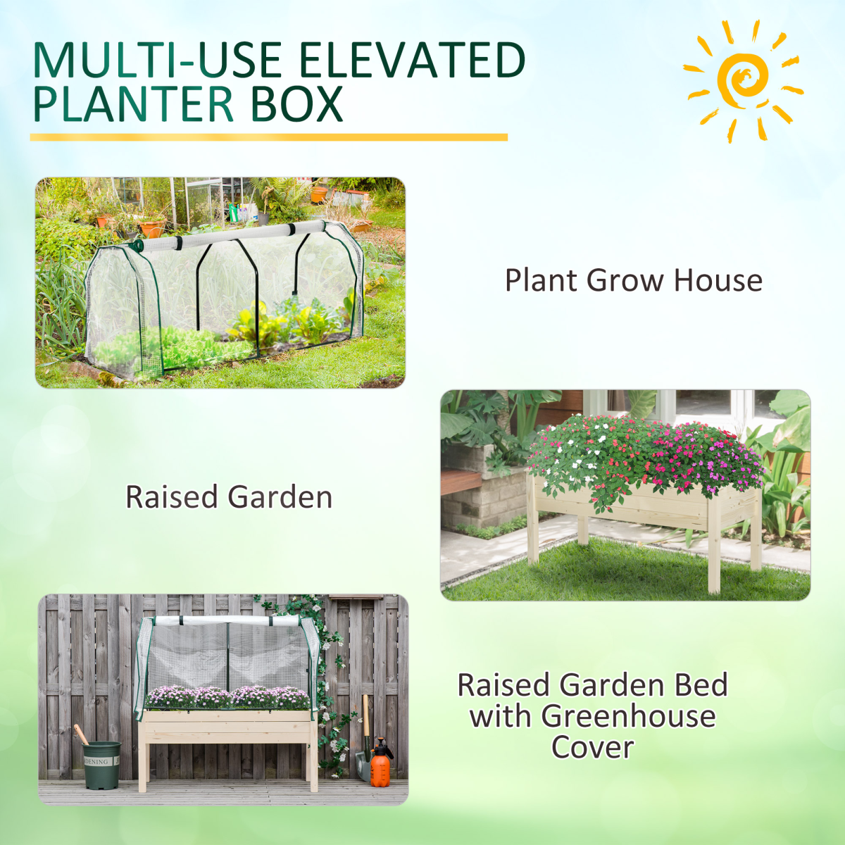 Outsunny Raised Garden Bed Planter Box with PE Greenhouse Cover