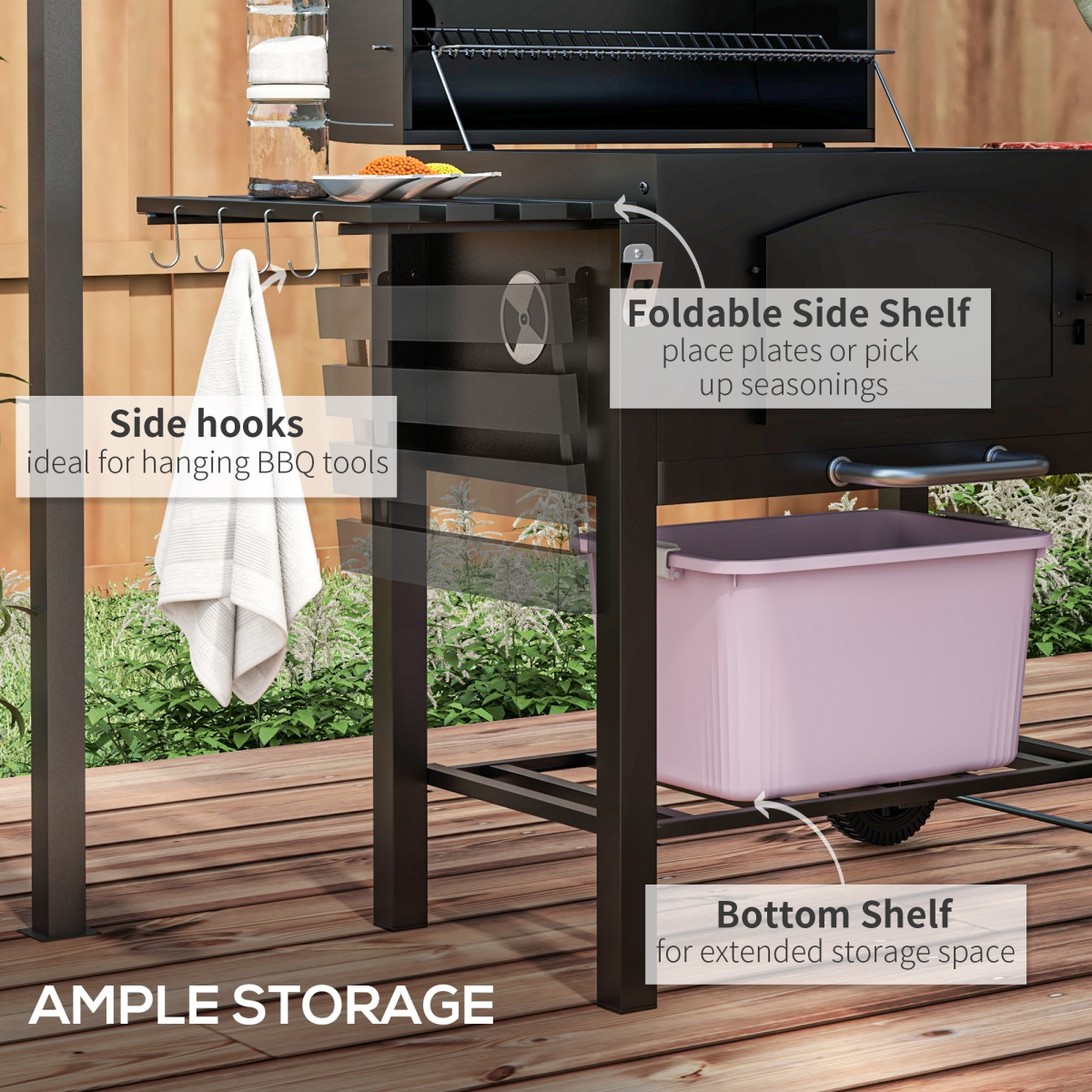 Outsunny 3-in-1 Charcoal Grill Smoker Trolley with Thermometer