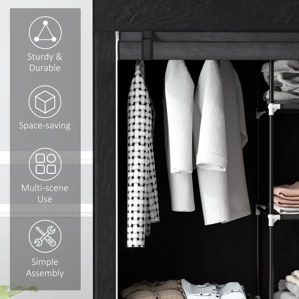 HOMCOM Portable Wardrobe Closet with Hanging Rail & 6 Shelves, Black