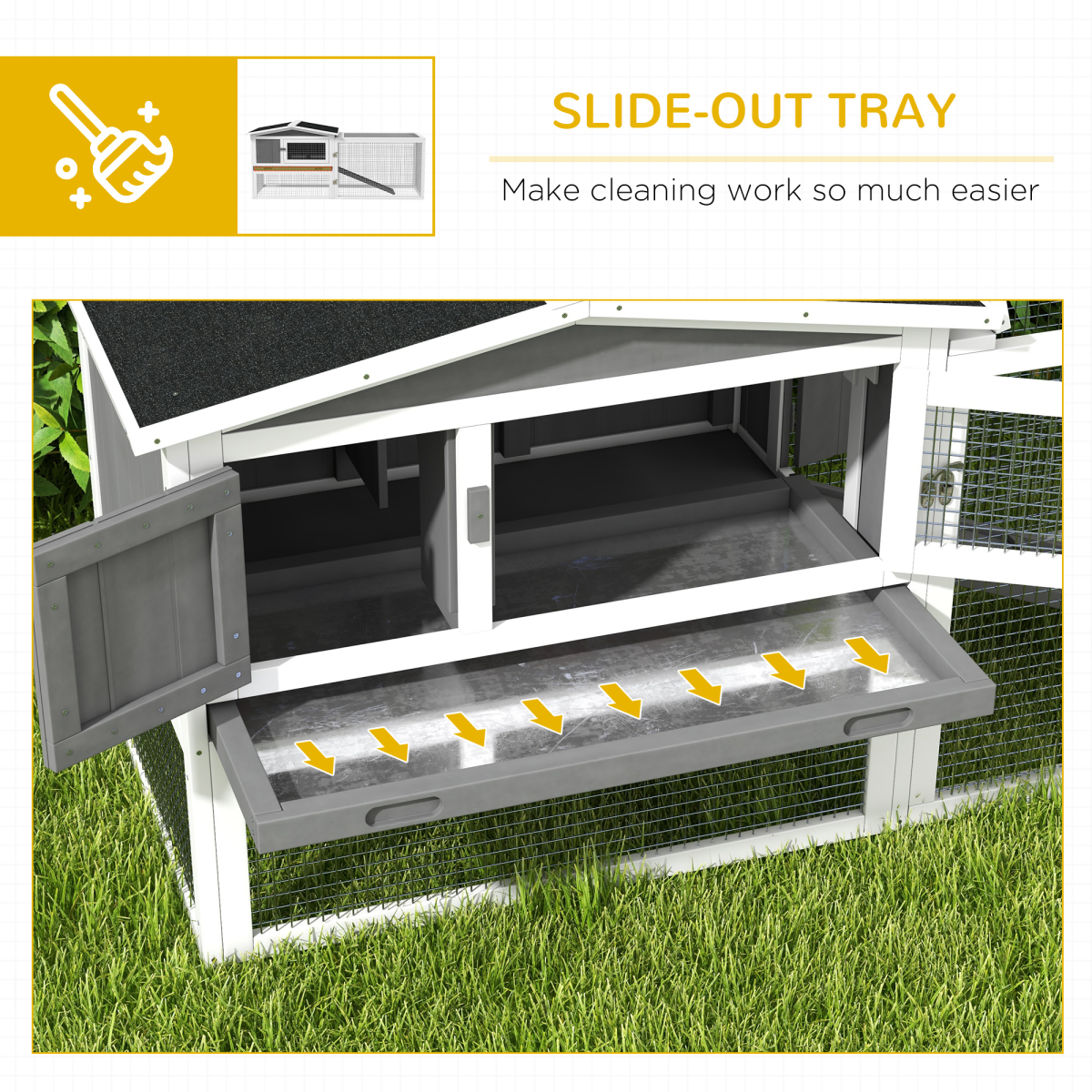 PawHut Outdoor Rabbit Hutch and Run with Slide-Out Tray, Detachable Run, Ramp, Fir Wood, 156 x 58 x 68cm
