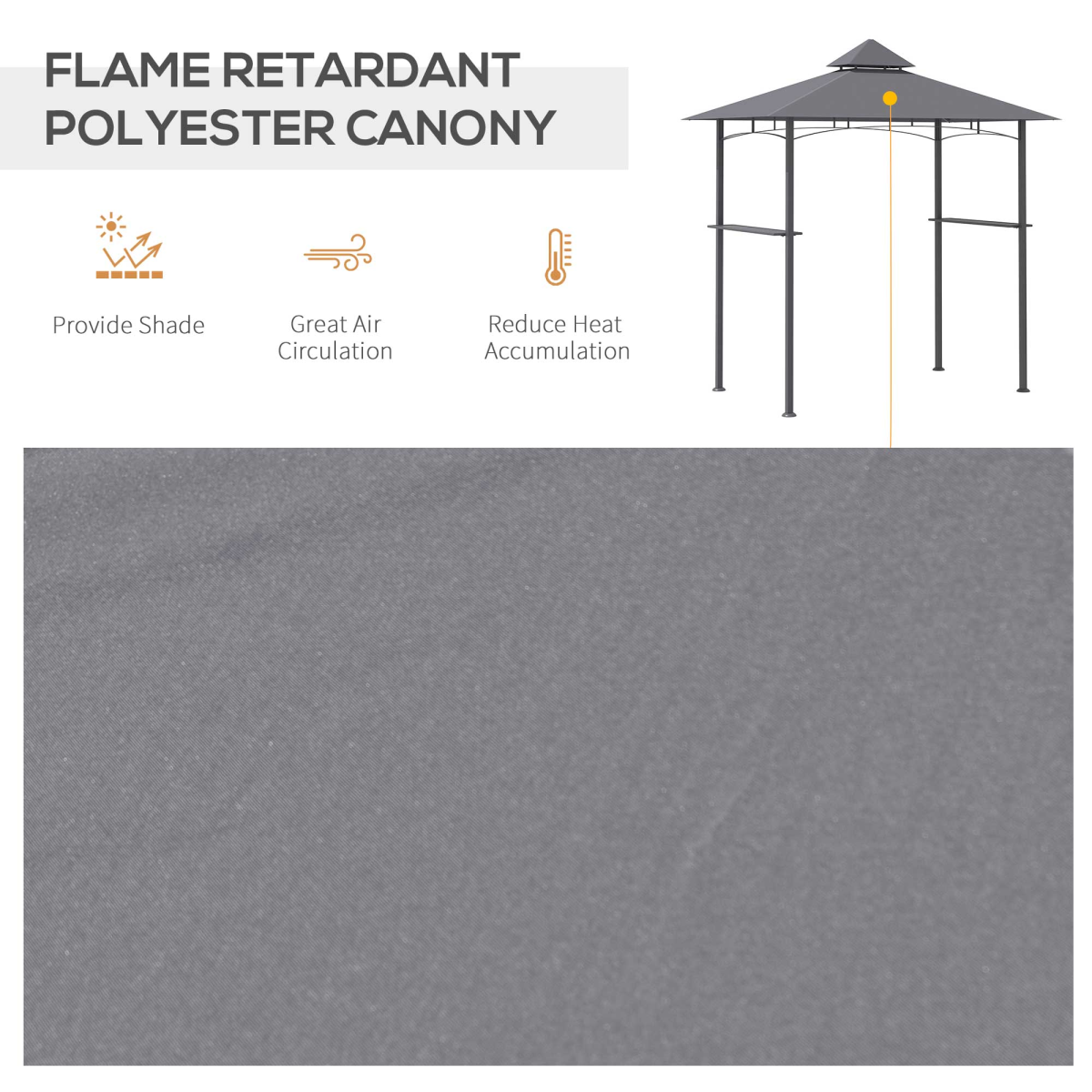 Outsunny 2.5M 8ft Double-Tier BBQ Gazebo Grill Canopy with Side Shelves, Grey