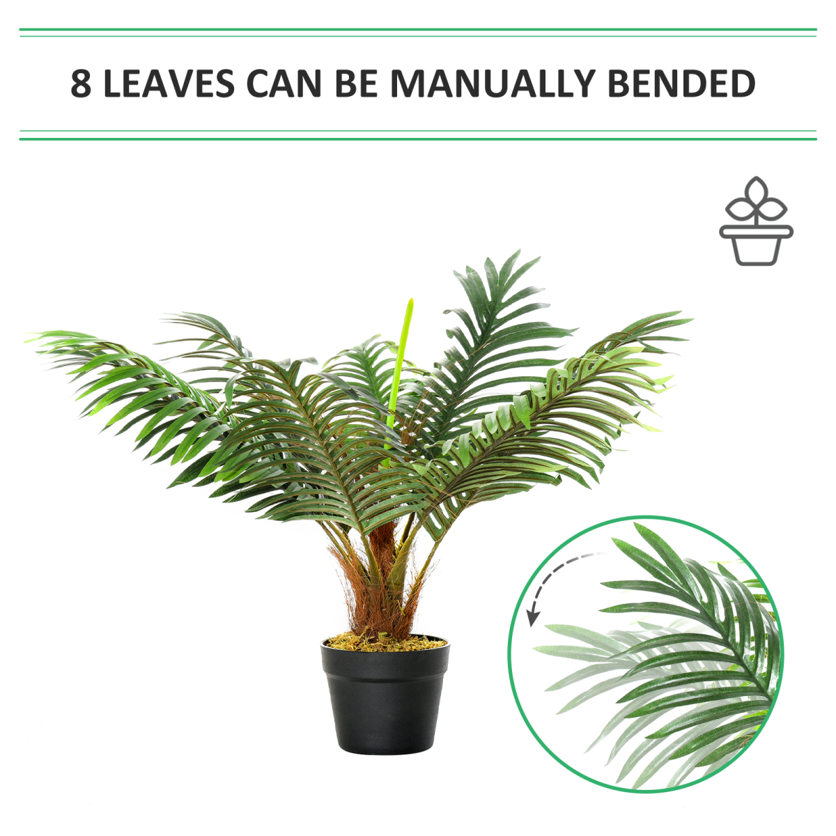 Outsunny Artificial Palm Tree, 8 Leaves, Fake Tropical Plant with Cement-Filled Pot, 60cm