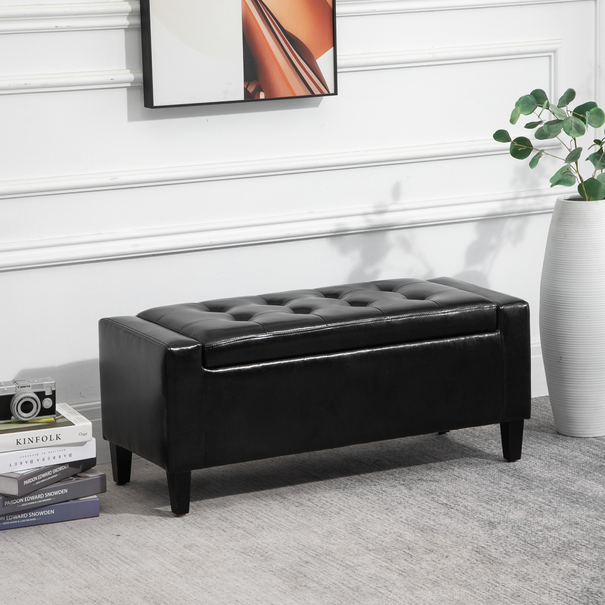 HOMCOM Faux Leather Tufted Storage Ottoman Bench with Lift-Top