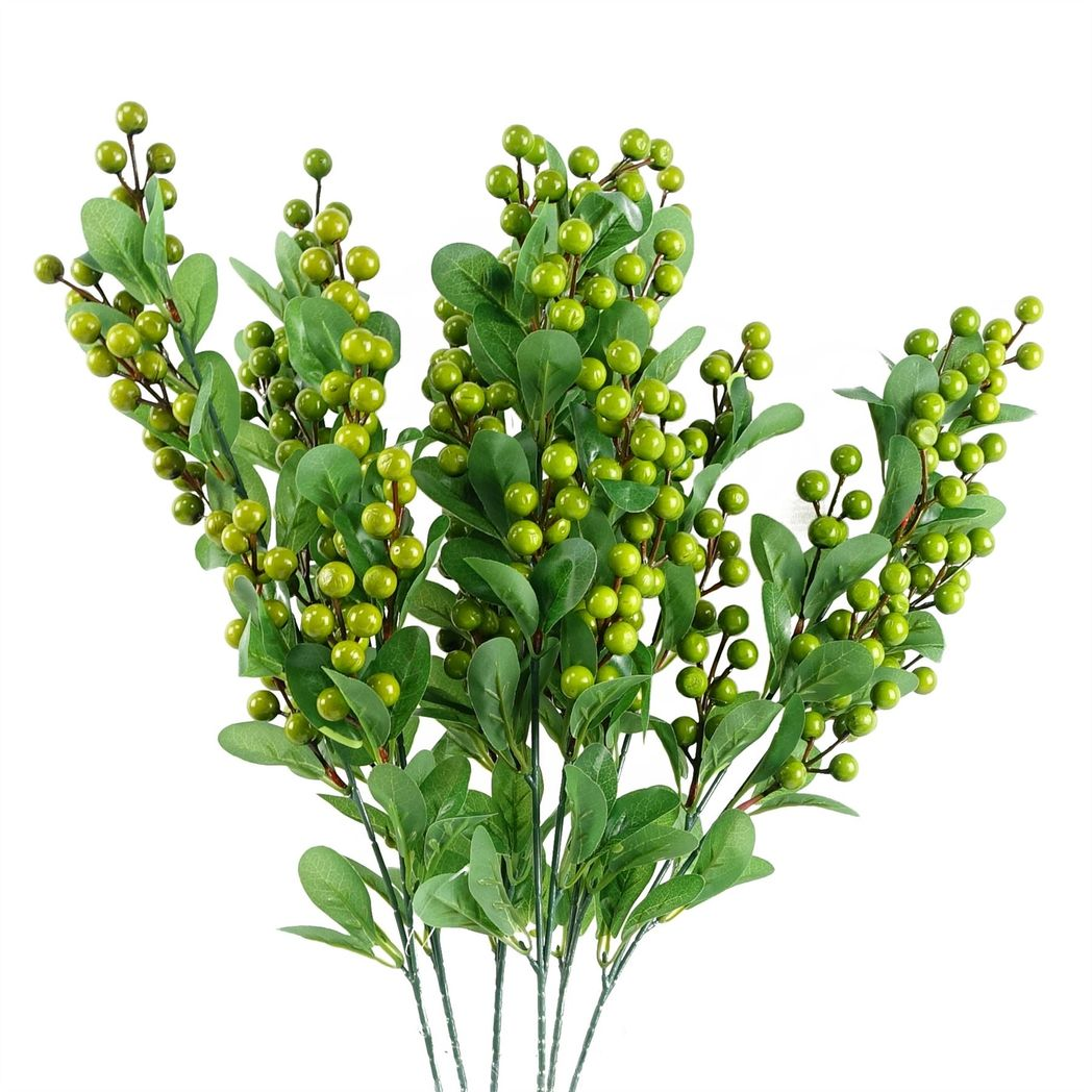 Leaf 70cm Artificial Green Berry Spray with Plastic Leaves