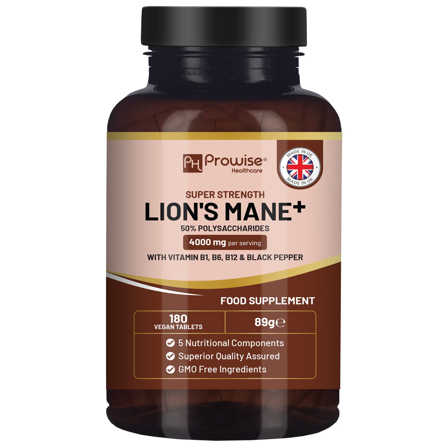 Prowise Healthcare Lion’s Mane Mushroom Supplement 4000mg, 15:1 Extract with Vitamin B1, B6, B12 & Black Pepper
