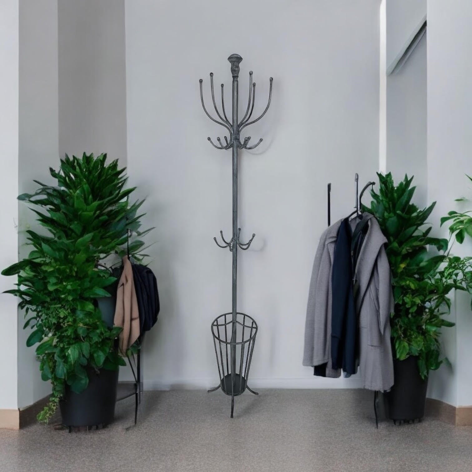 MSL 175cm Grey Metal Coat and Umbrella Stand