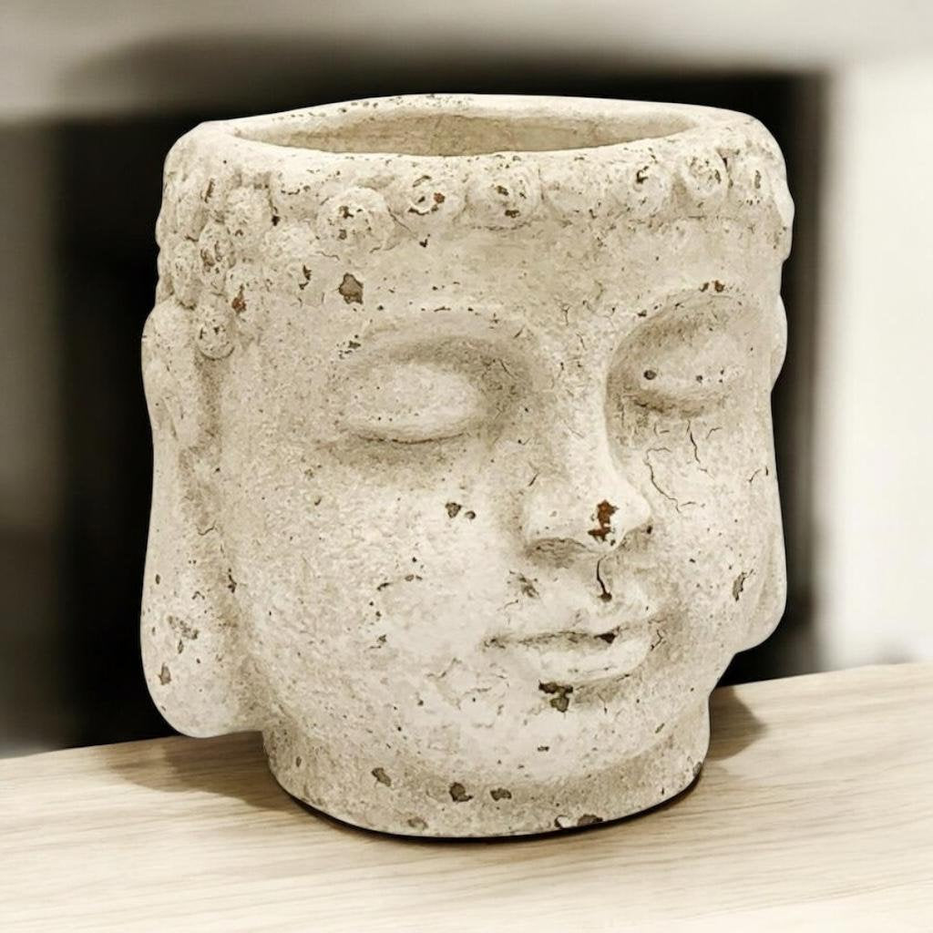 MSL 17cm Cream Cement Buddha Flower Pot Garden Ornament