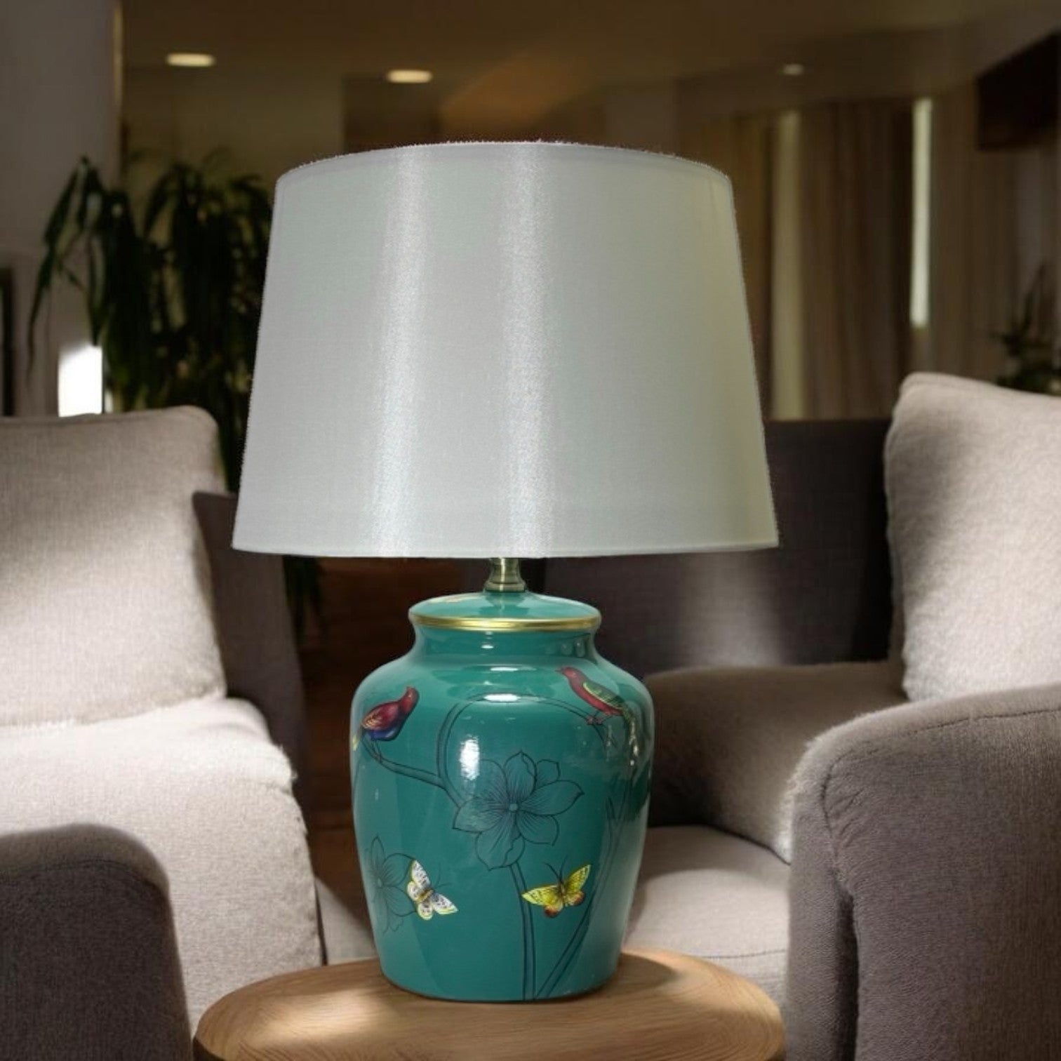 39cm Traditional Ceramic Table Lamp with Shade, Inline Rocker Switch