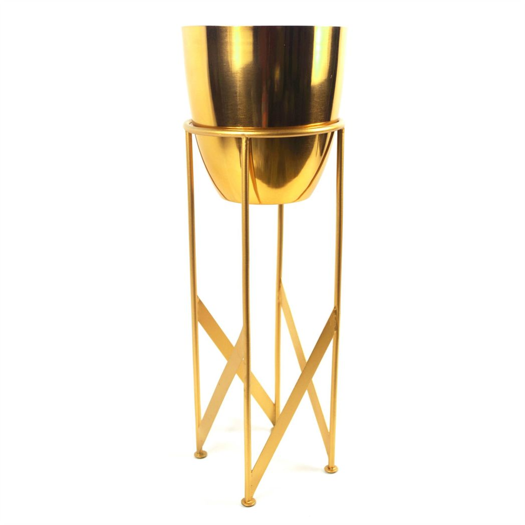 Leaf 90cm Gold Metal Planter with Artificial Yukka Plant