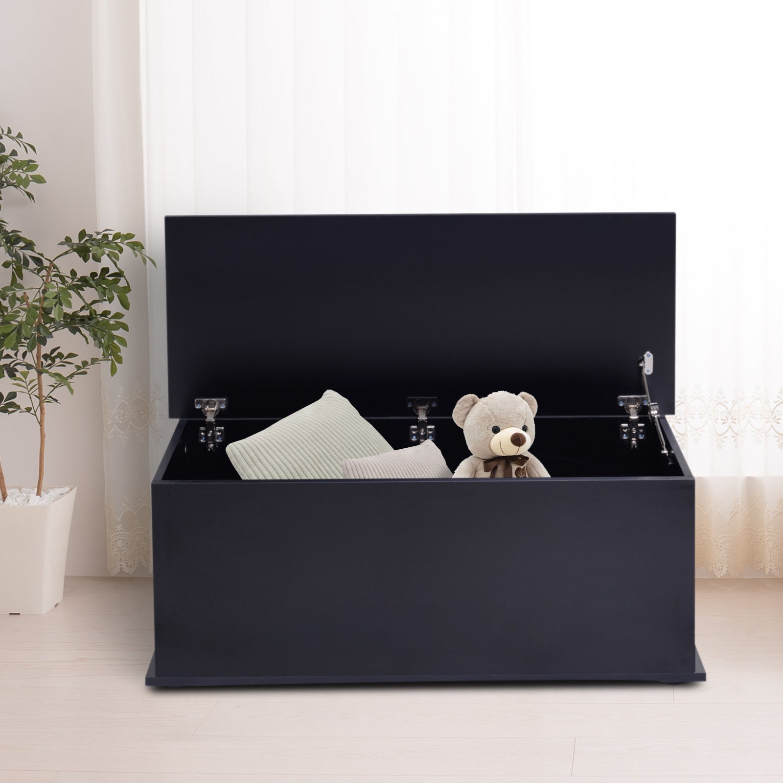 Black Storage Ottoman Chest with Lid, 100 x 40 x 40 cm