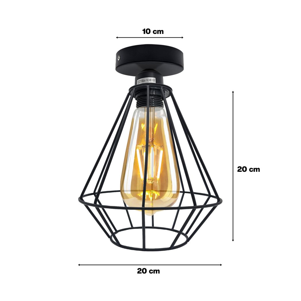 Vintage Industrial Geometric Wire Cage Ceiling Light with Metal Ceiling Rose, E27 Holder