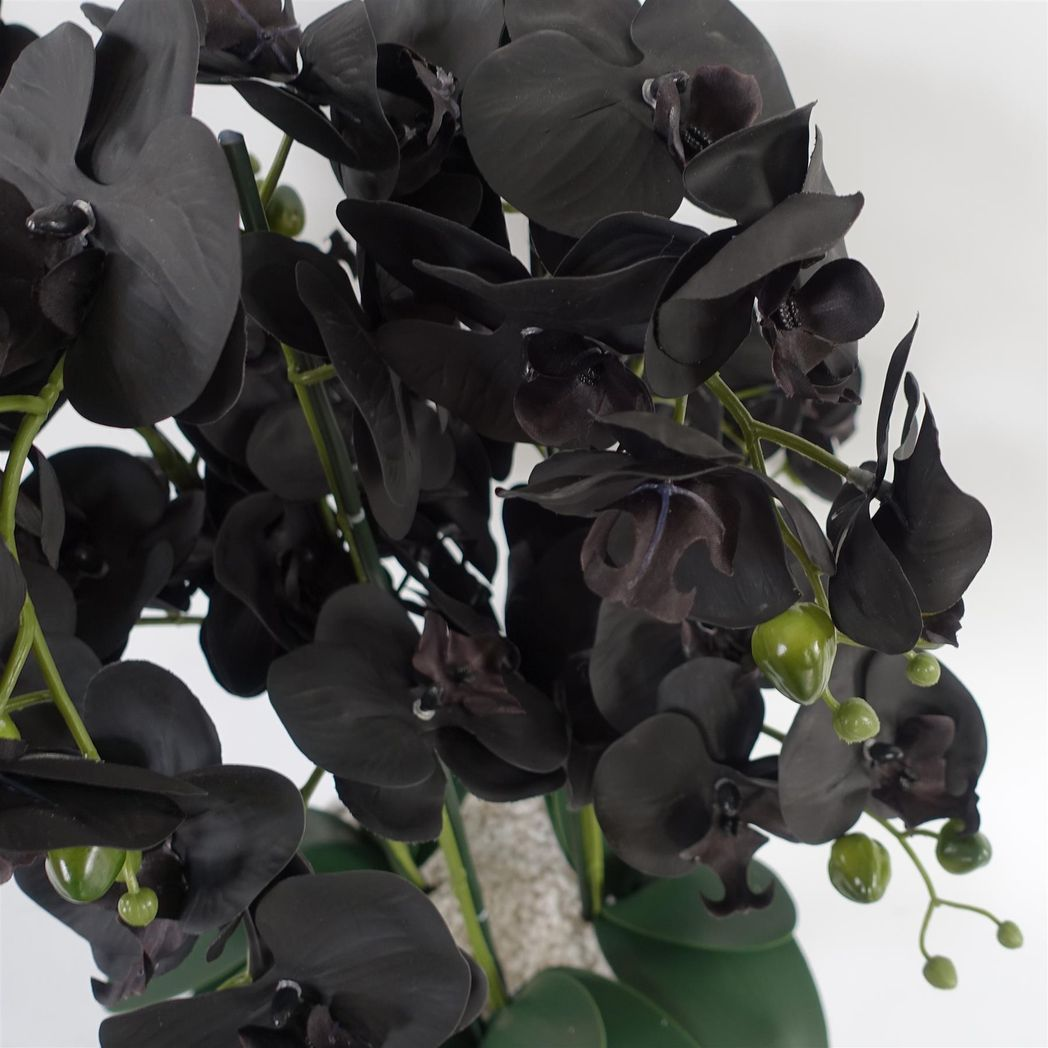 Leaf 60cm Artificial Orchid in Black and Gold Ceramic Planter