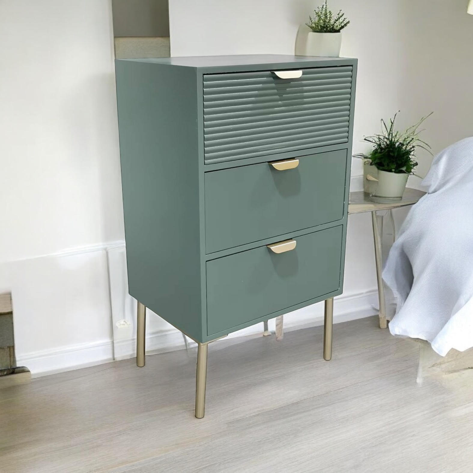 MSL 75cm Green Wooden 3 Drawer Chest of Drawers